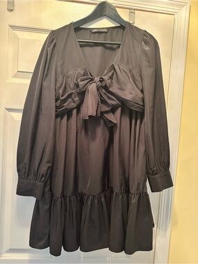 Zara Black Women's Babydoll Dress with Bow Detail